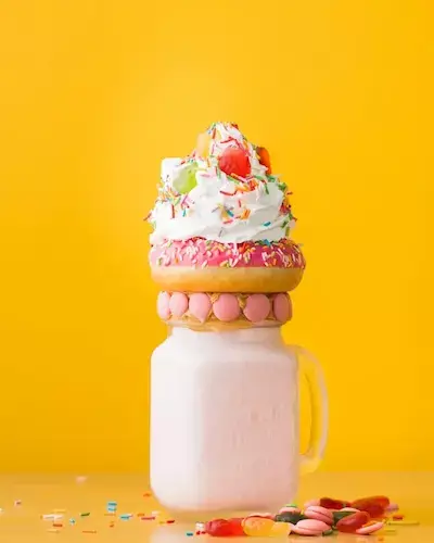 Icecream milk in jar with cookie
